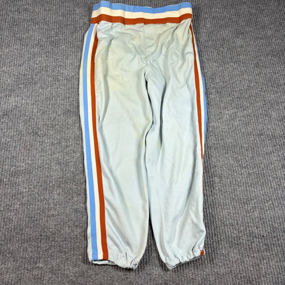 Vintage Russell Athletic Kids Baseball Pants Blue Orange Striped Size M Gold Tag